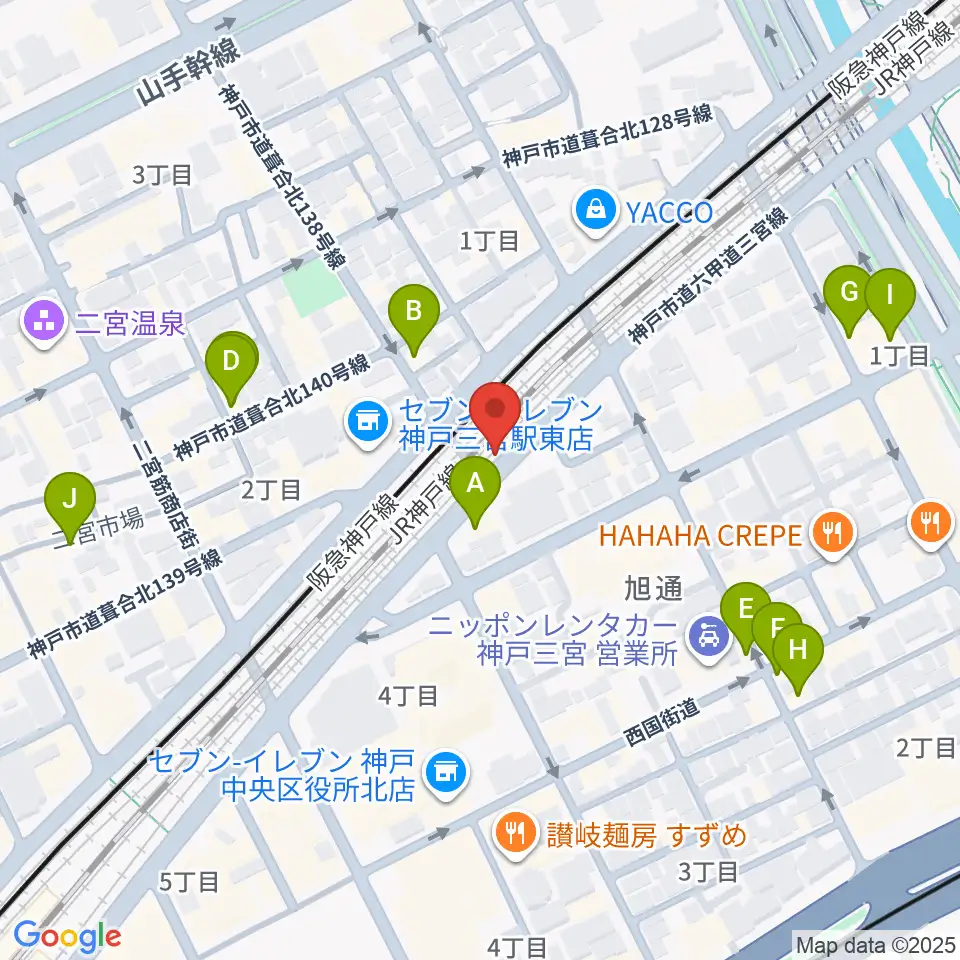 神戸108周辺のカフェ一覧地図