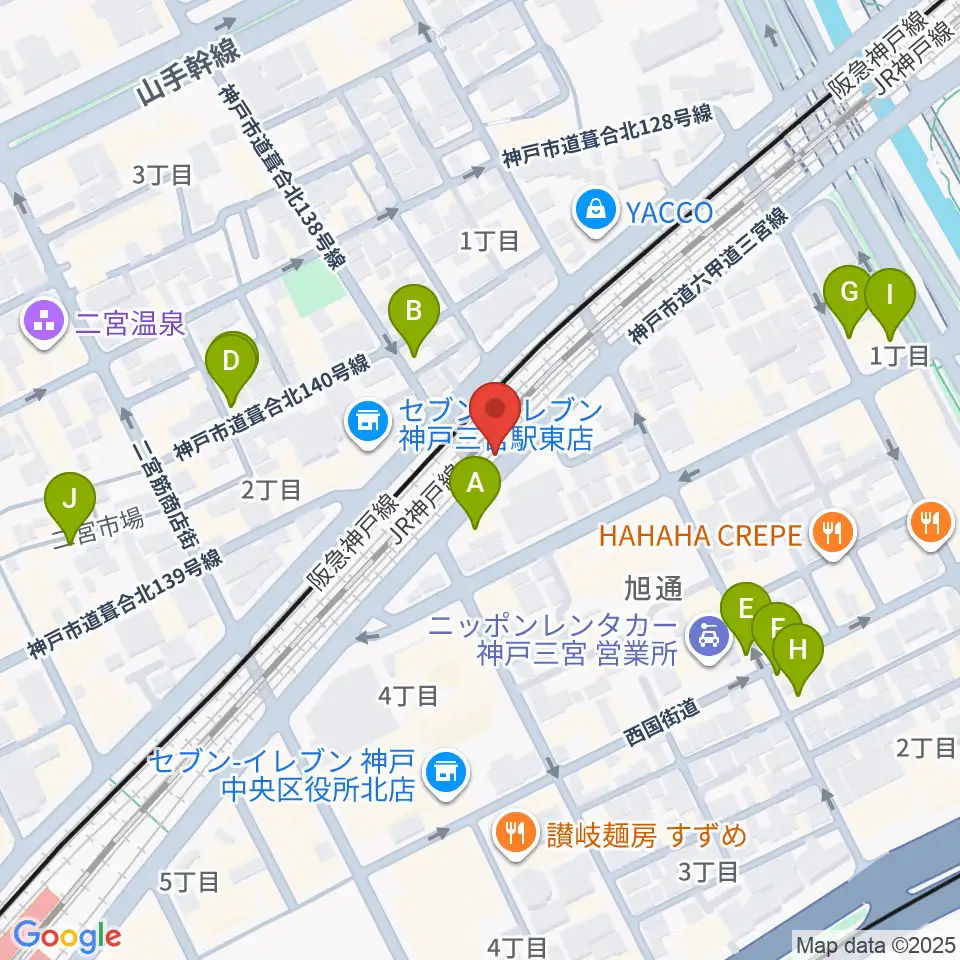 神戸108周辺のカフェ一覧地図
