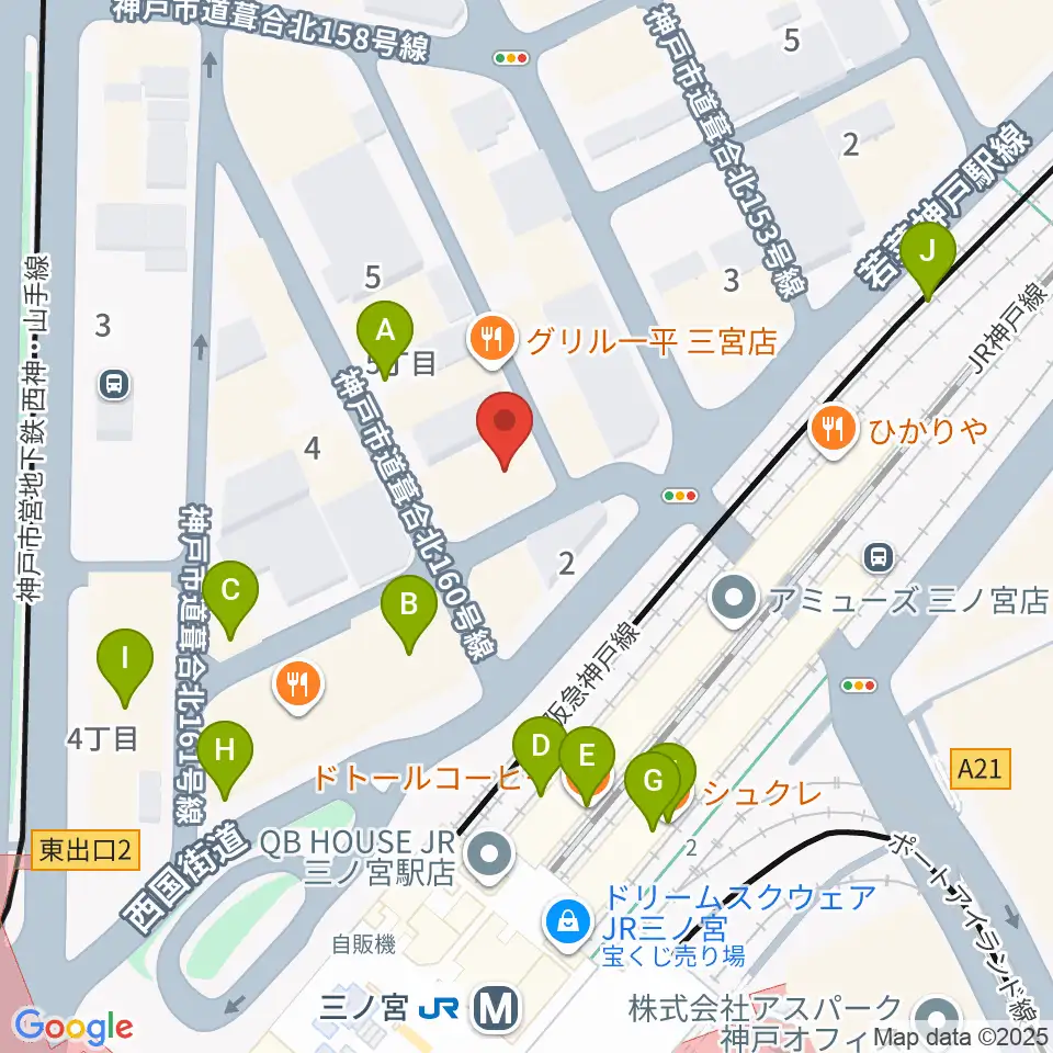 神戸グレートブルー周辺のカフェ一覧地図
