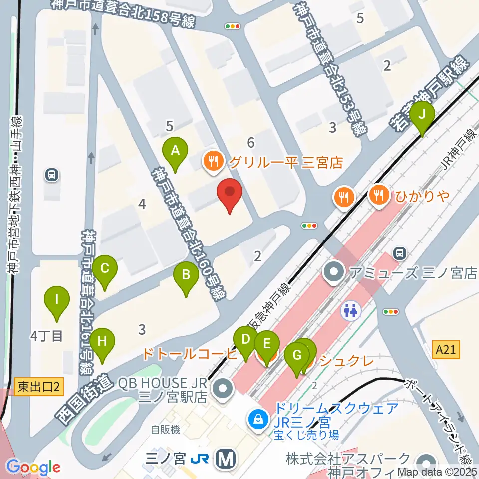 神戸グレートブルー周辺のカフェ一覧地図