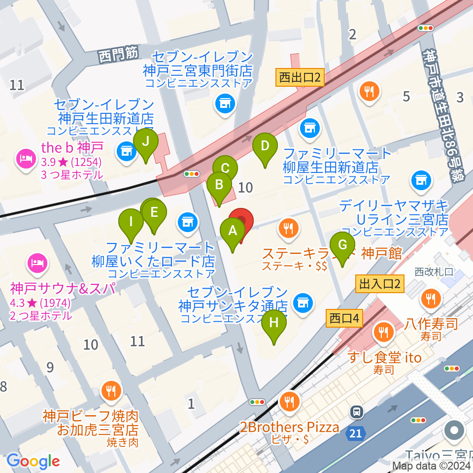 JazzBarグッドマン周辺のカフェ一覧地図