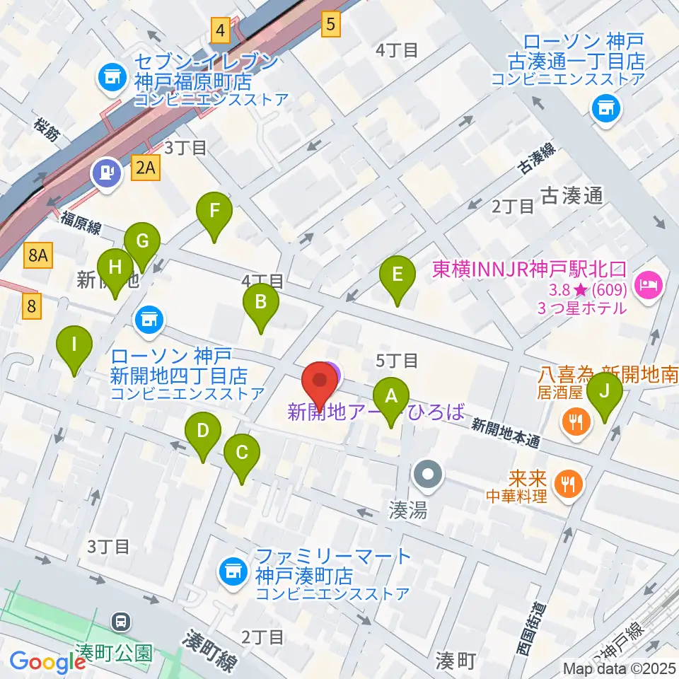 新開地アートひろば周辺のカフェ一覧地図