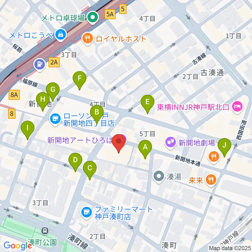 新開地アートひろば周辺のカフェ一覧地図