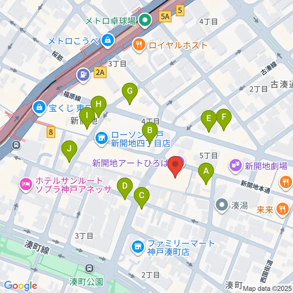 新開地アートひろば周辺のカフェ一覧地図