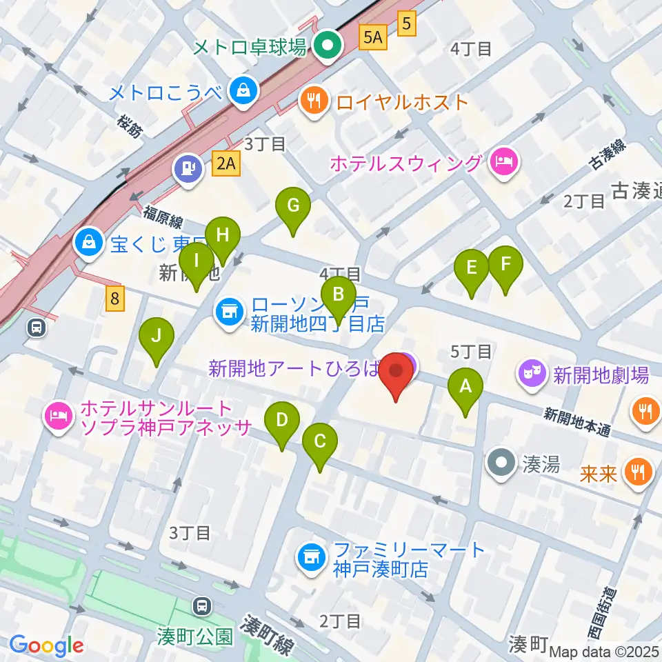 新開地アートひろば周辺のカフェ一覧地図