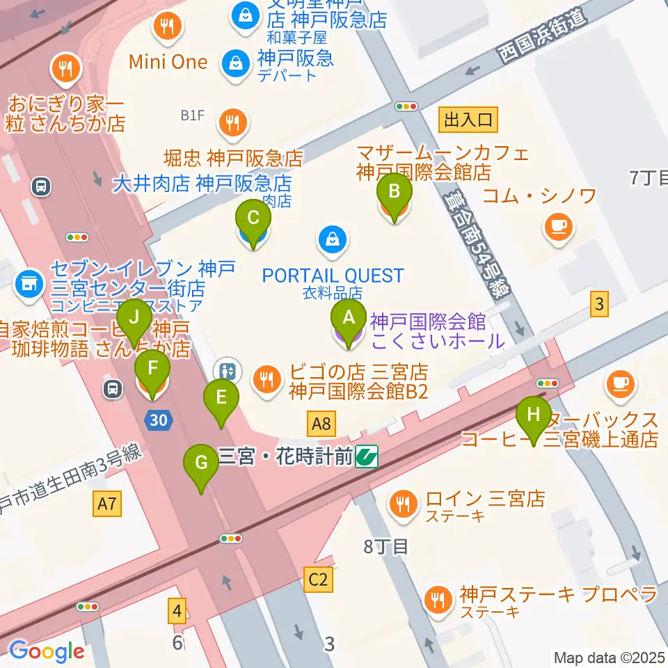 神戸国際会館こくさいホール周辺のカフェ一覧地図