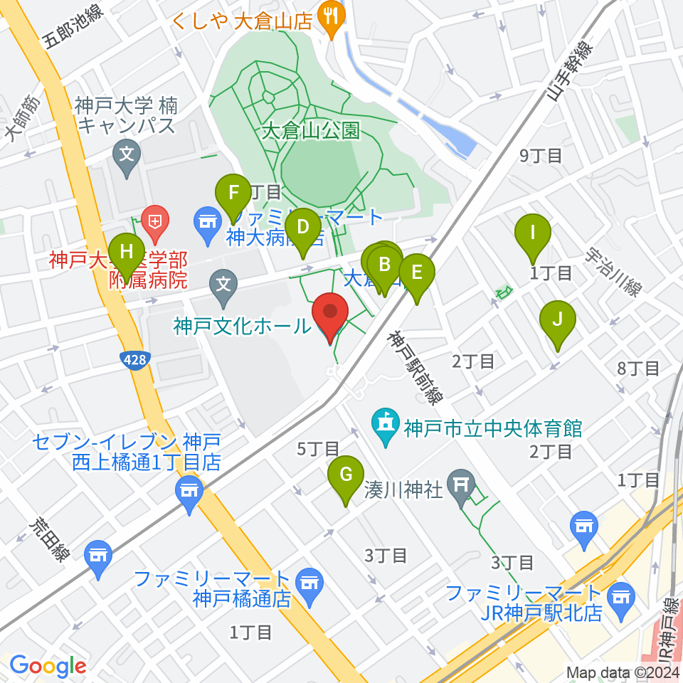 神戸文化ホール周辺のカフェ一覧地図
