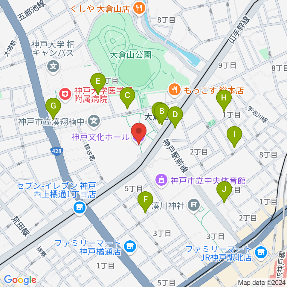 神戸文化ホール周辺のカフェ一覧地図