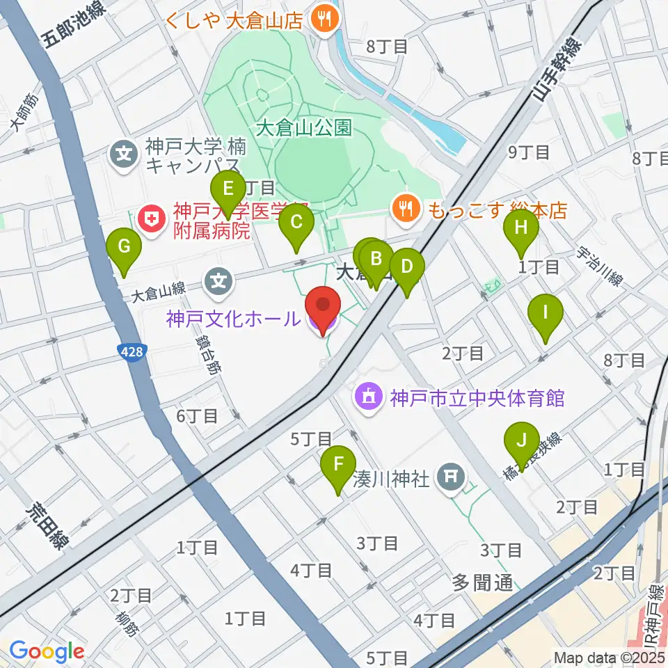 神戸文化ホール周辺のカフェ一覧地図