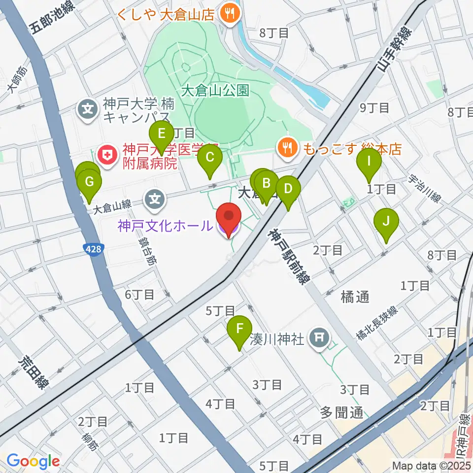 神戸文化ホール周辺のカフェ一覧地図