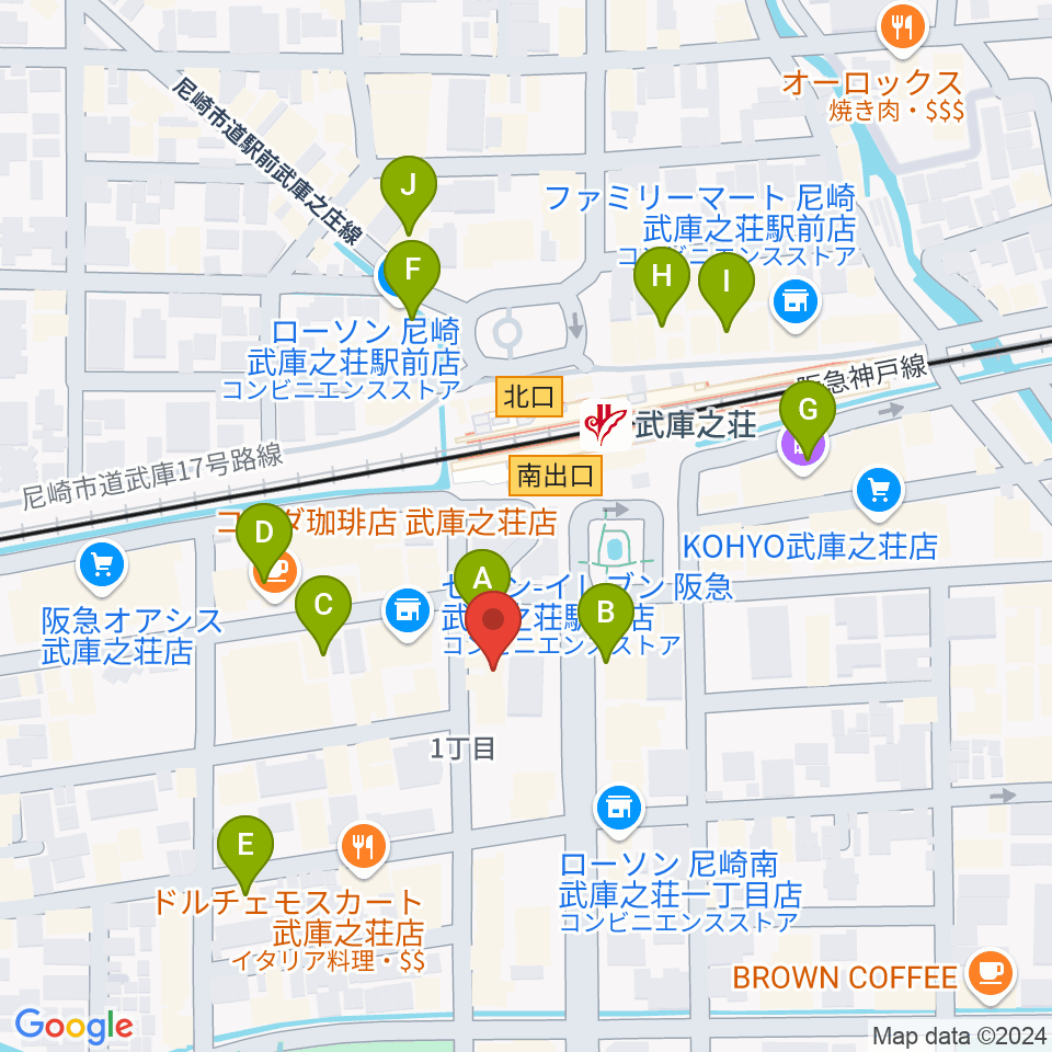 Ｍクアトロ周辺のカフェ一覧地図