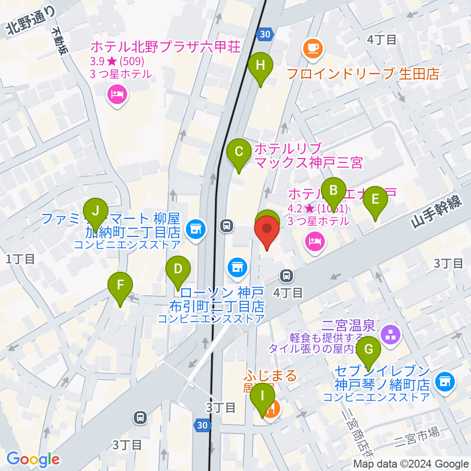 神戸三宮CASHBOX周辺のカフェ一覧地図