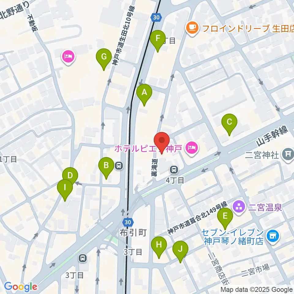 神戸三宮CASHBOX周辺のカフェ一覧地図