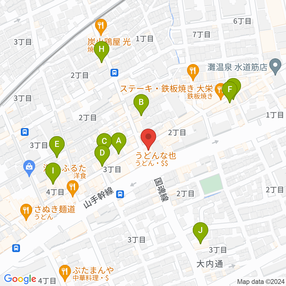 な也（LIVE MUSIC NA-Ya）周辺のカフェ一覧地図