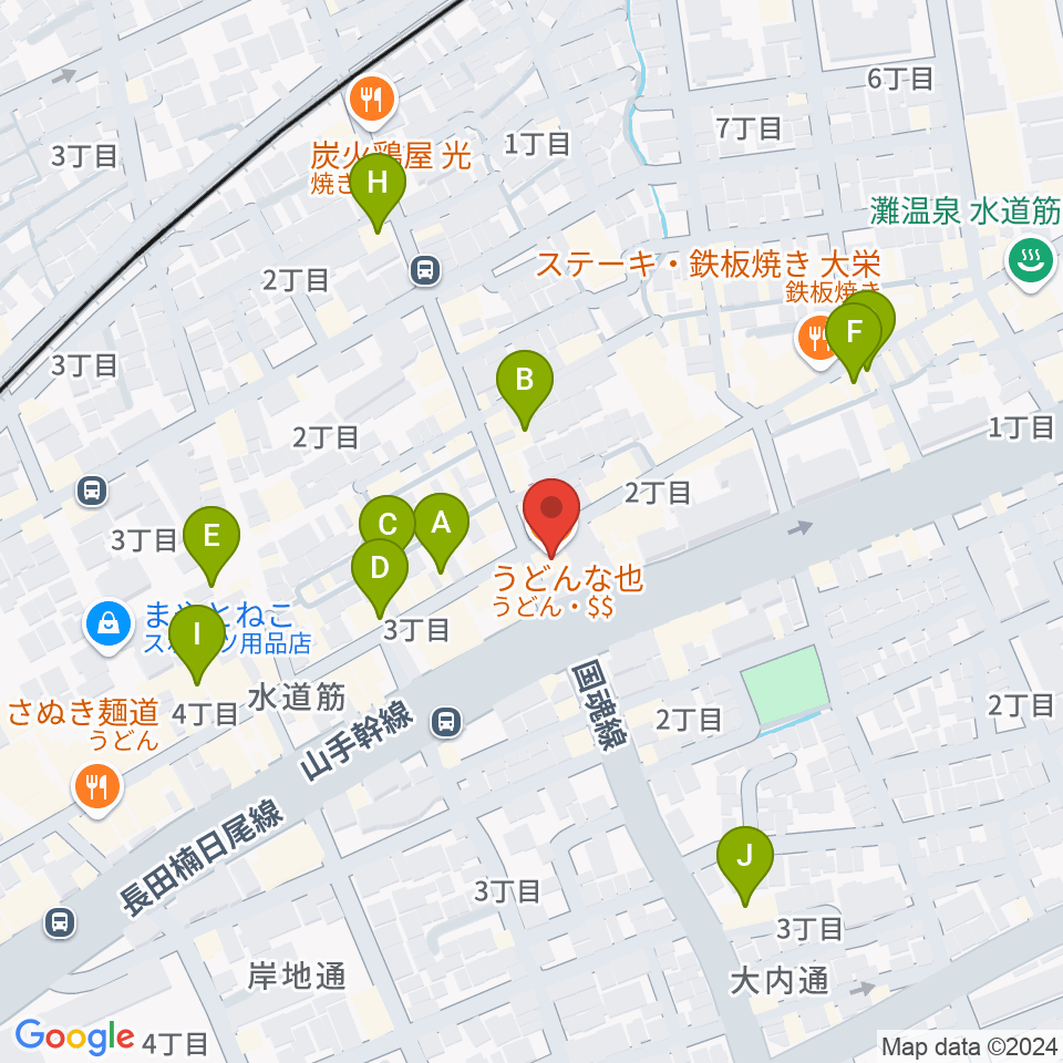 な也（LIVE MUSIC NA-Ya）周辺のカフェ一覧地図