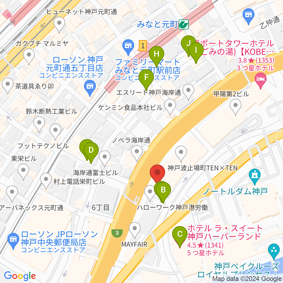 神戸ジェームスブルースランド周辺のカフェ一覧地図