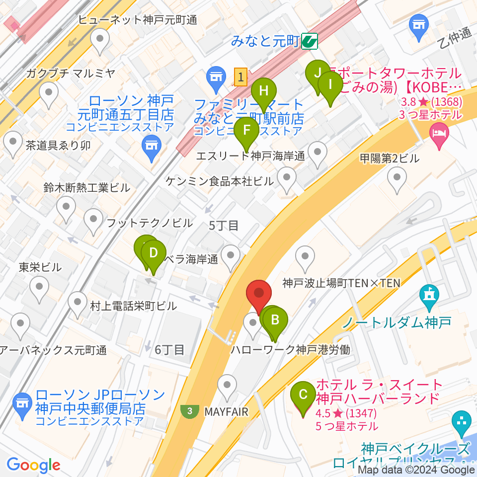 神戸ジェームスブルースランド周辺のカフェ一覧地図