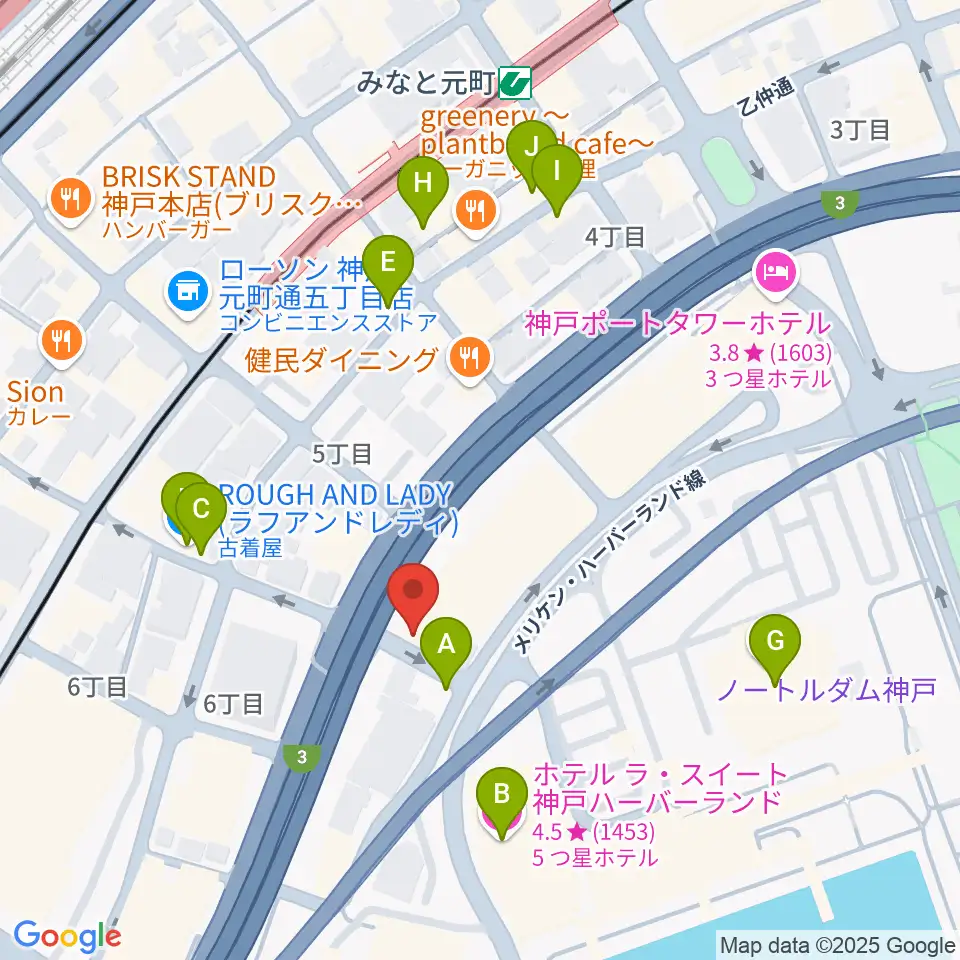 神戸ジェームスブルースランド周辺のカフェ一覧地図