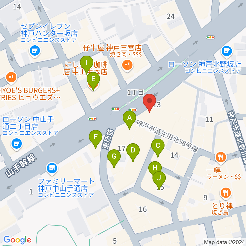 神戸ガレージパラダイス周辺のカフェ一覧地図