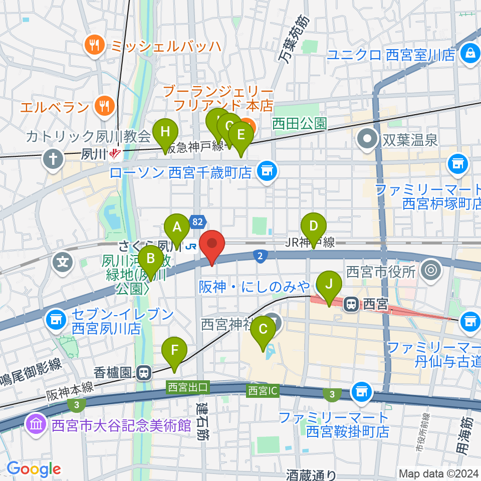 西宮フォートワース周辺のカフェ一覧地図