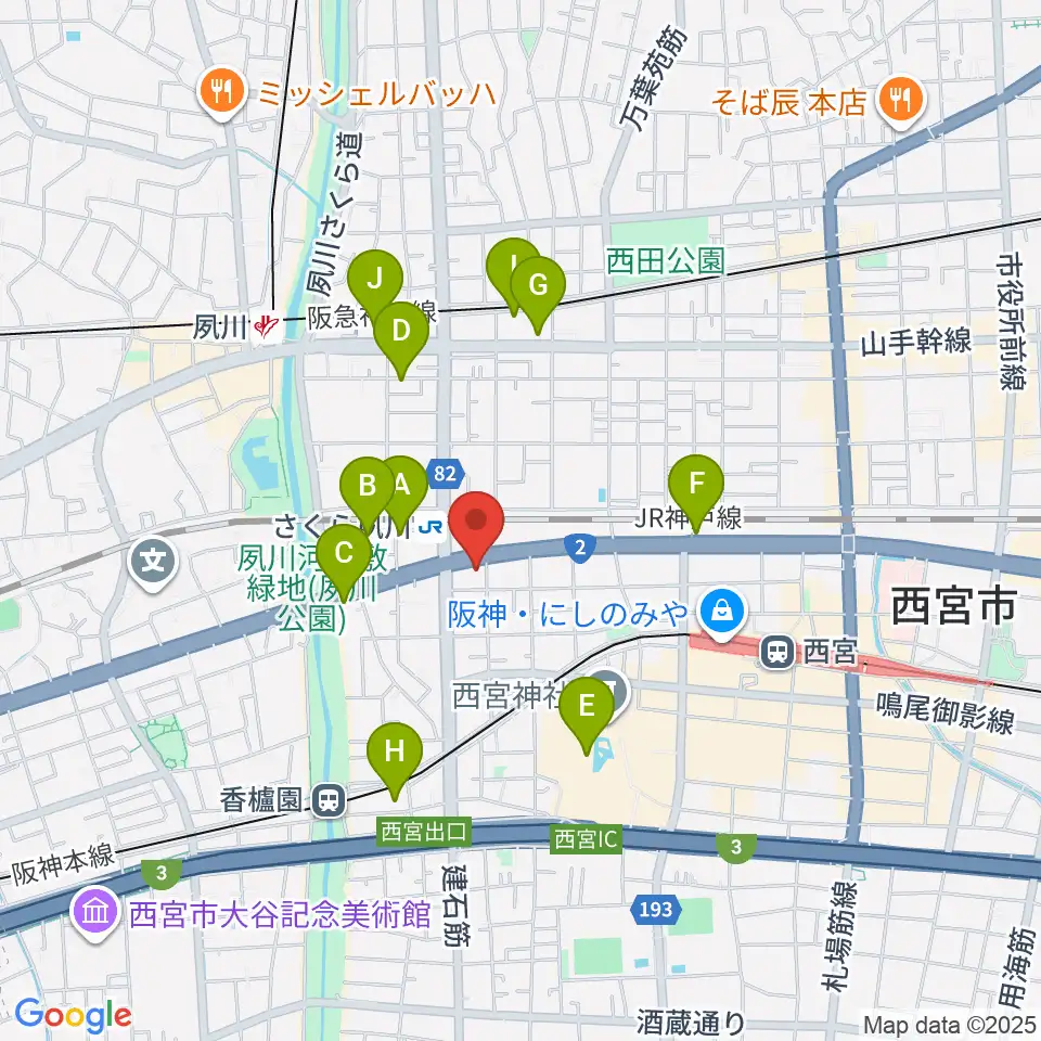 西宮フォートワース周辺のカフェ一覧地図