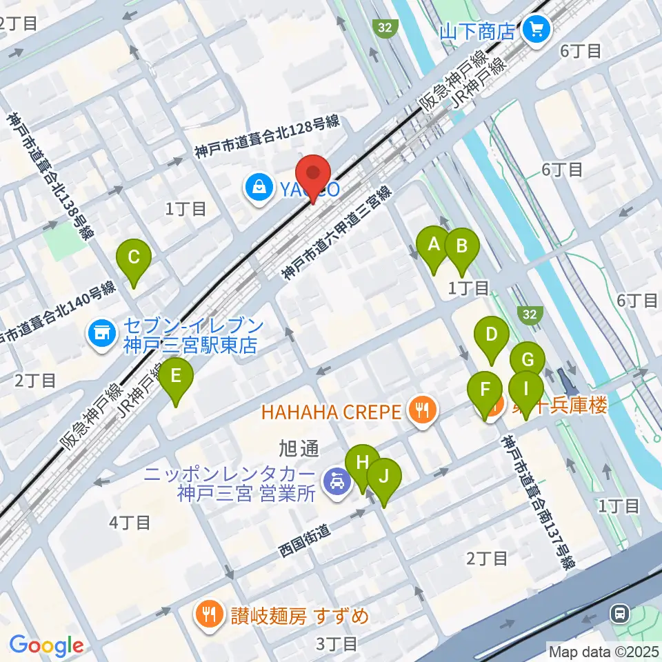 神戸三宮KINGSX周辺のカフェ一覧地図