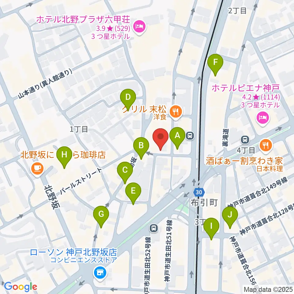 神戸ホンキートンク周辺のカフェ一覧地図