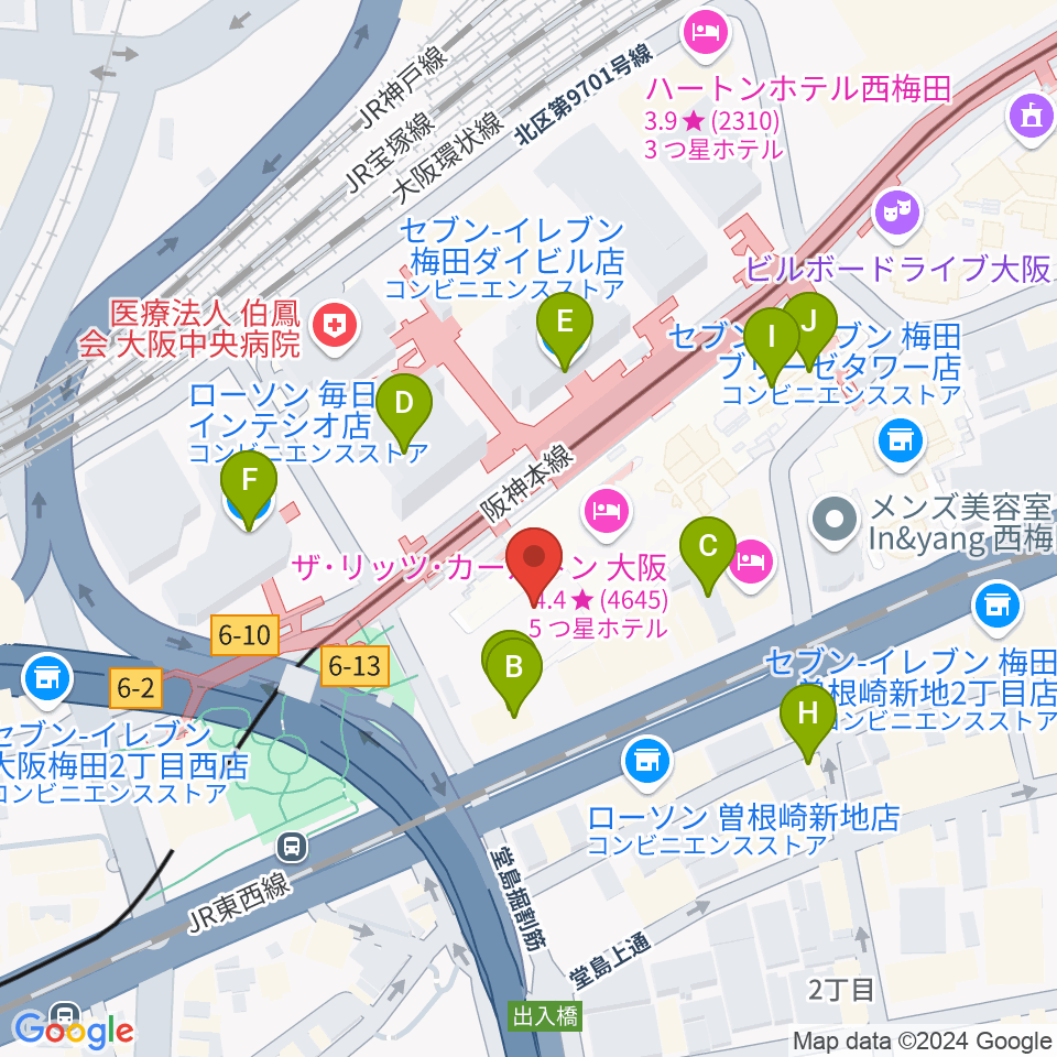 ハービスHALL周辺のカフェ一覧地図