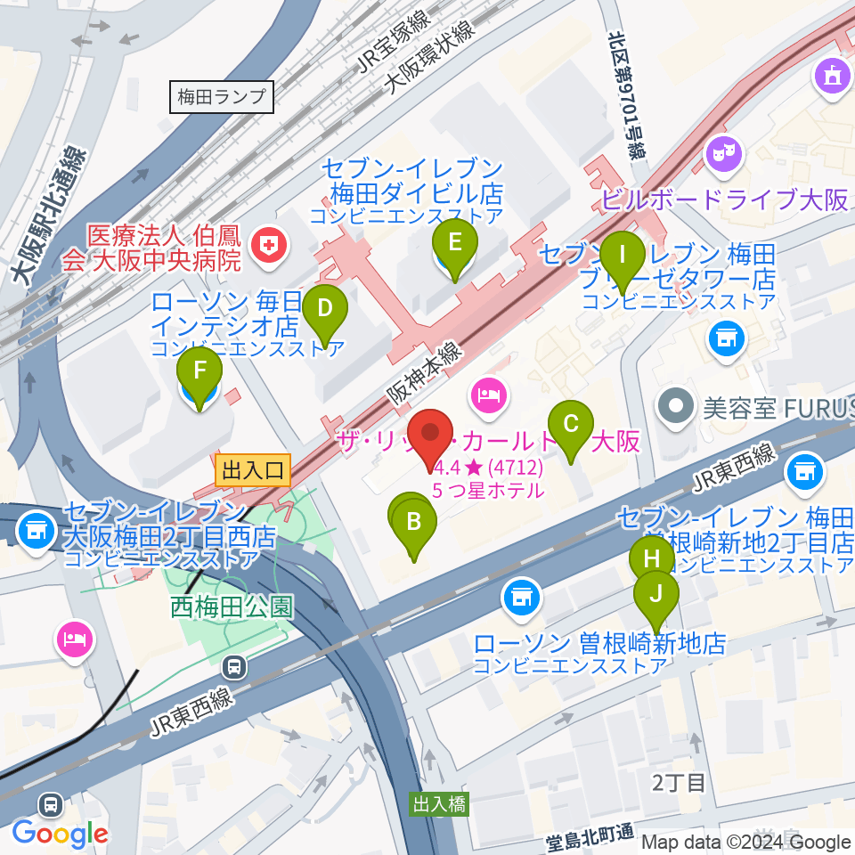 ハービスHALL周辺のカフェ一覧地図