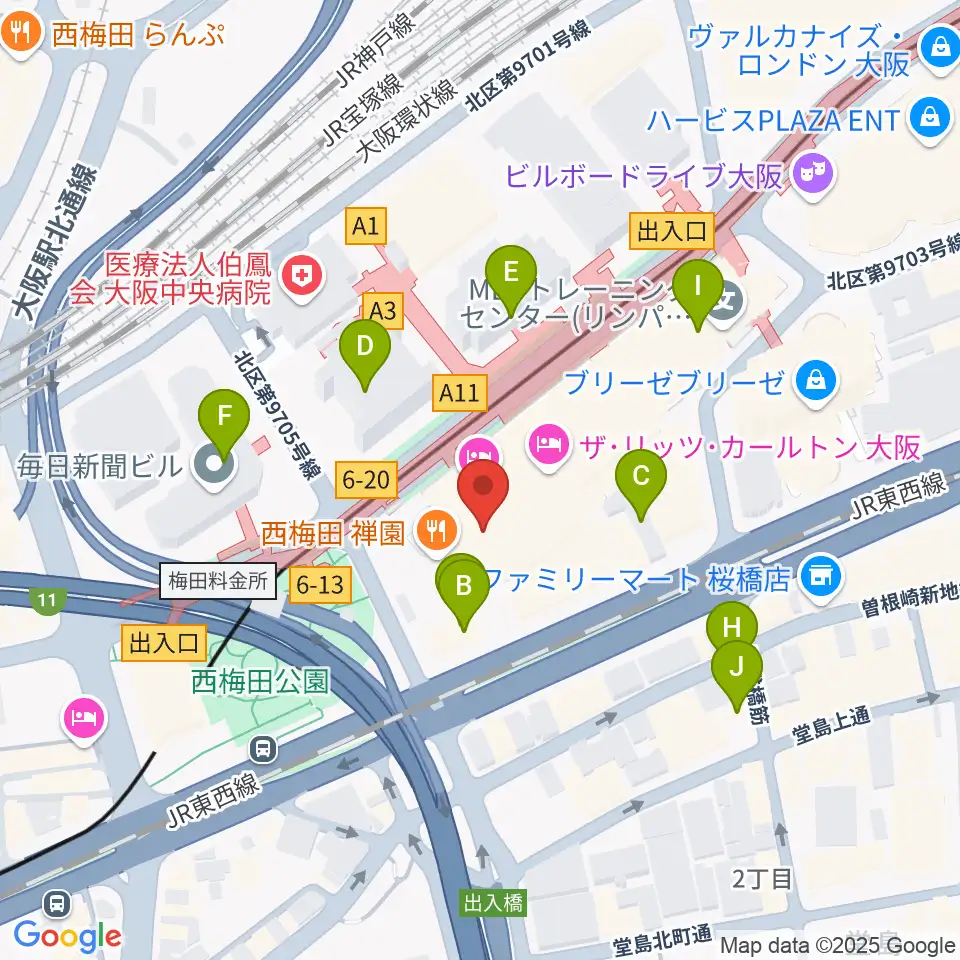 ハービスHALL周辺のカフェ一覧地図