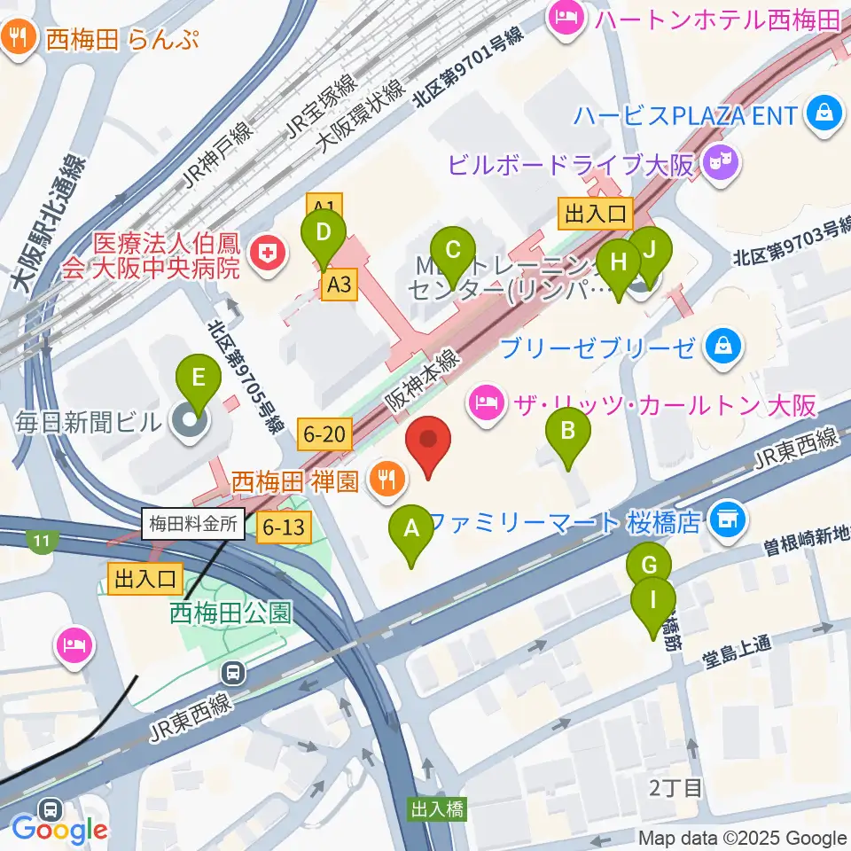 ハービスHALL周辺のカフェ一覧地図
