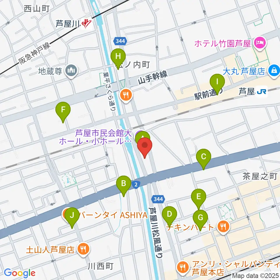ルネサンスクラシックス芦屋ルナ・ホール周辺のカフェ一覧地図