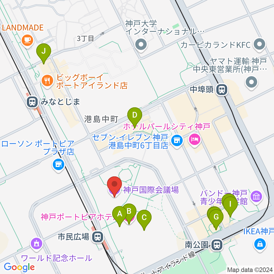 神戸国際会議場周辺のカフェ一覧地図