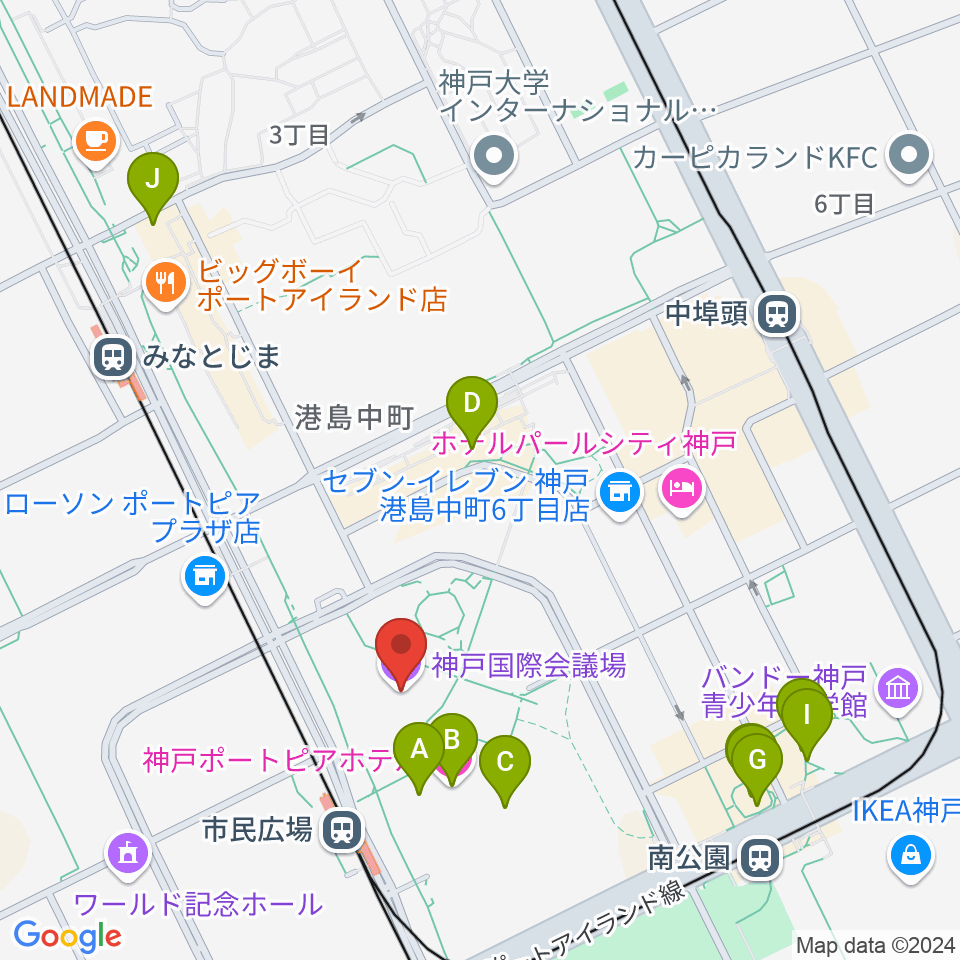 神戸国際会議場周辺のカフェ一覧地図