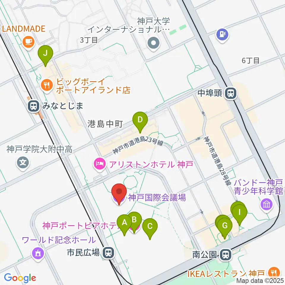 神戸国際会議場周辺のカフェ一覧地図