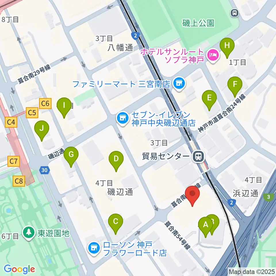 神戸サンボーホール周辺のカフェ一覧地図