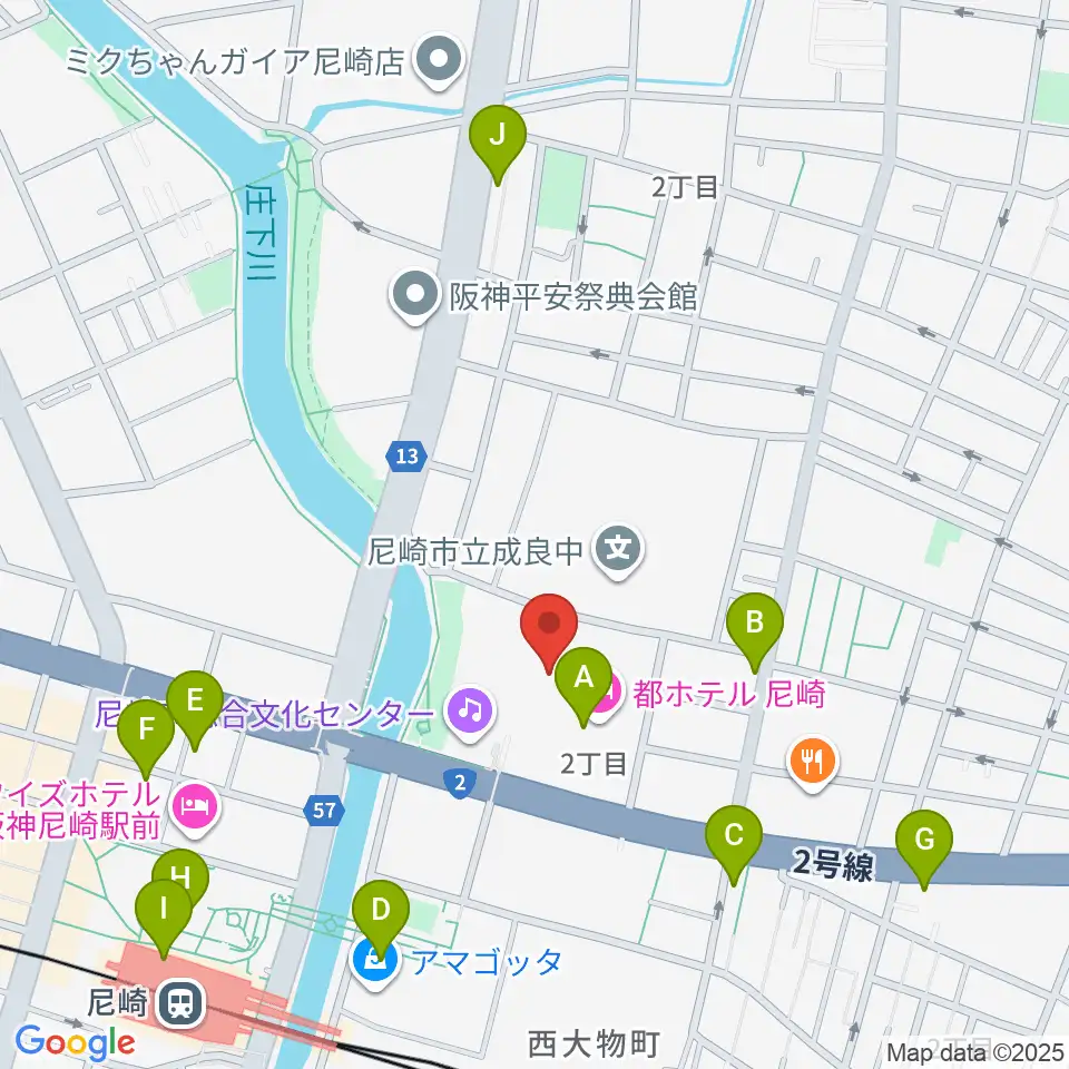 尼崎市総合文化センター周辺のカフェ一覧地図