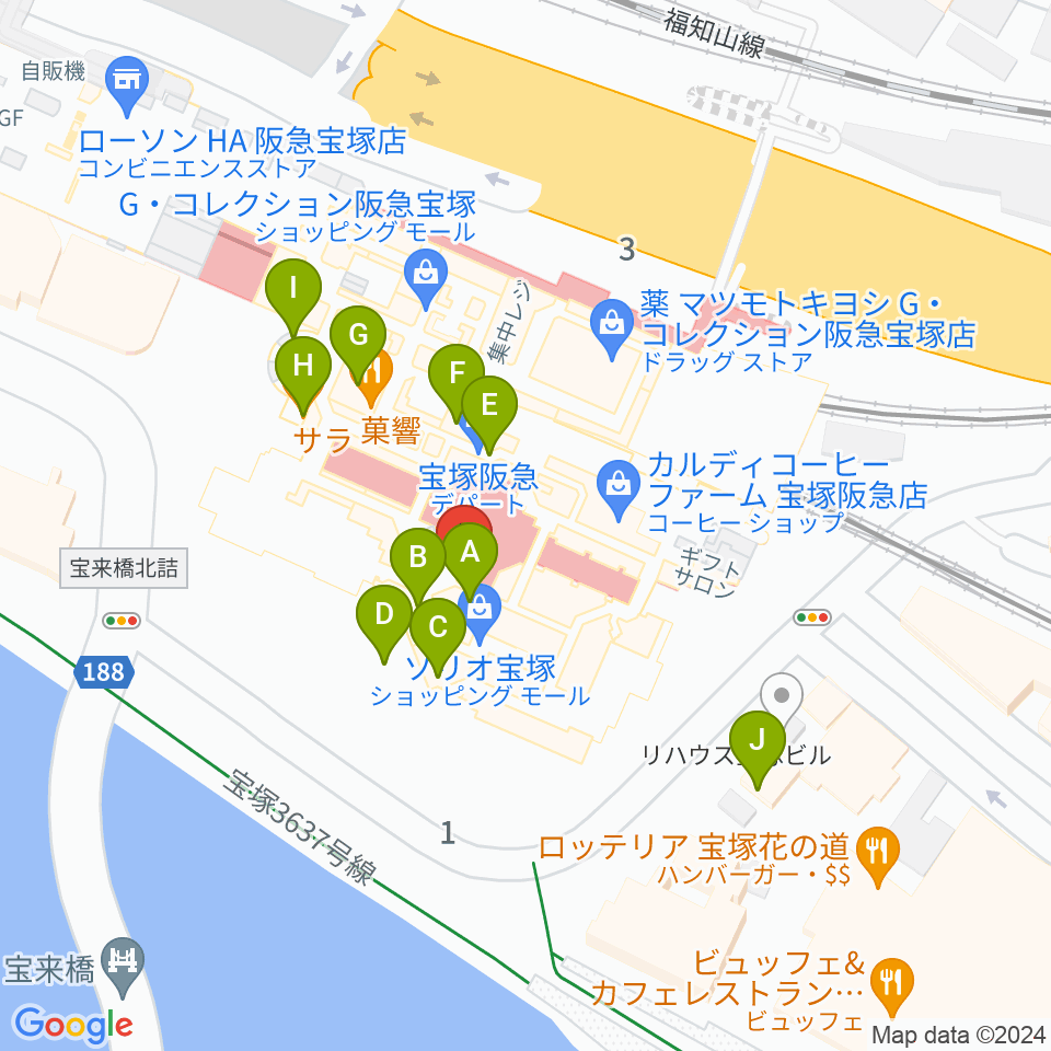 宝塚ソリオホール周辺のカフェ一覧地図