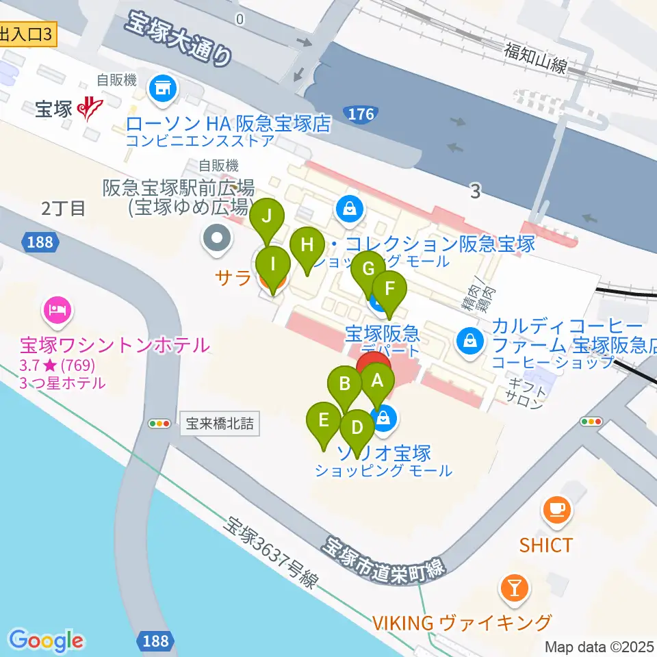 宝塚ソリオホール周辺のカフェ一覧地図