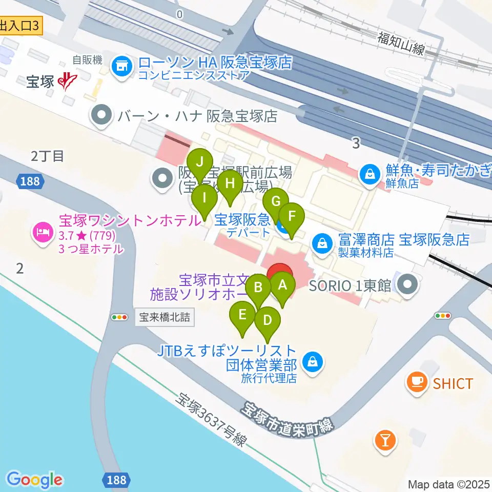 宝塚ソリオホール周辺のカフェ一覧地図