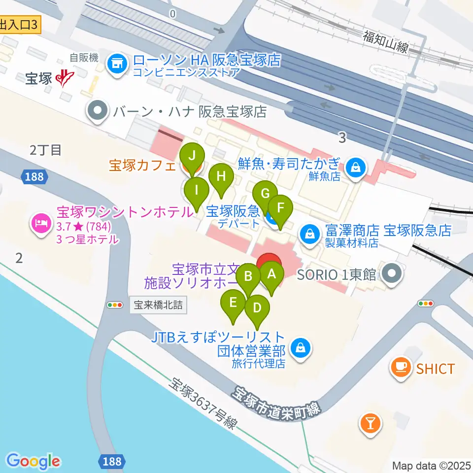 宝塚ソリオホール周辺のカフェ一覧地図
