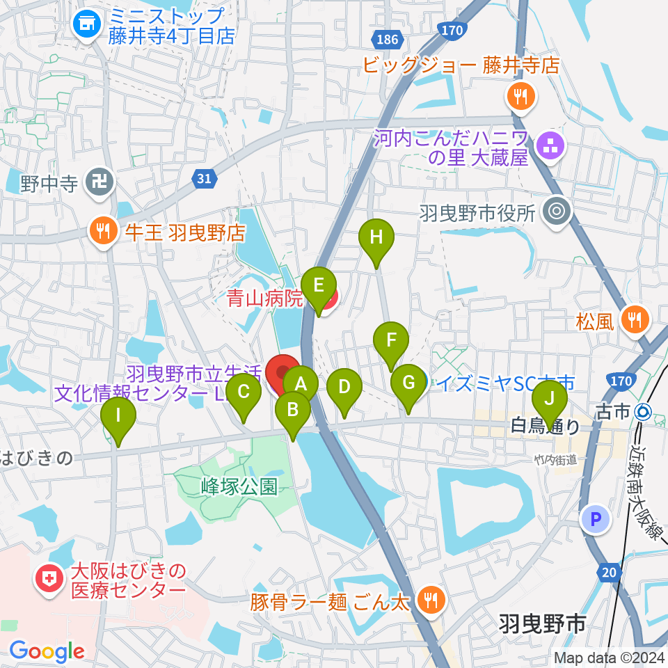 LICはびきの周辺のカフェ一覧地図