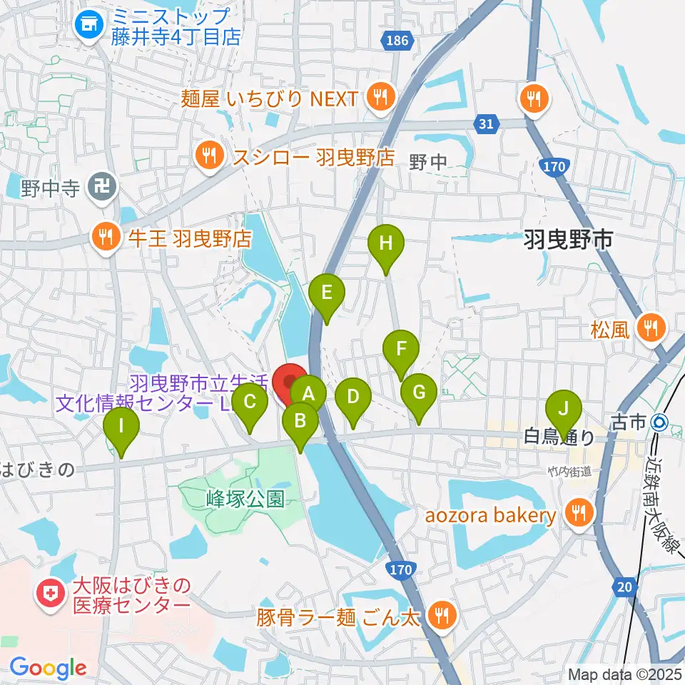 LICはびきの周辺のカフェ一覧地図