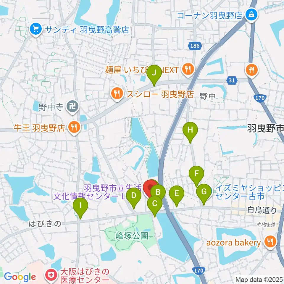 LICはびきの周辺のカフェ一覧地図