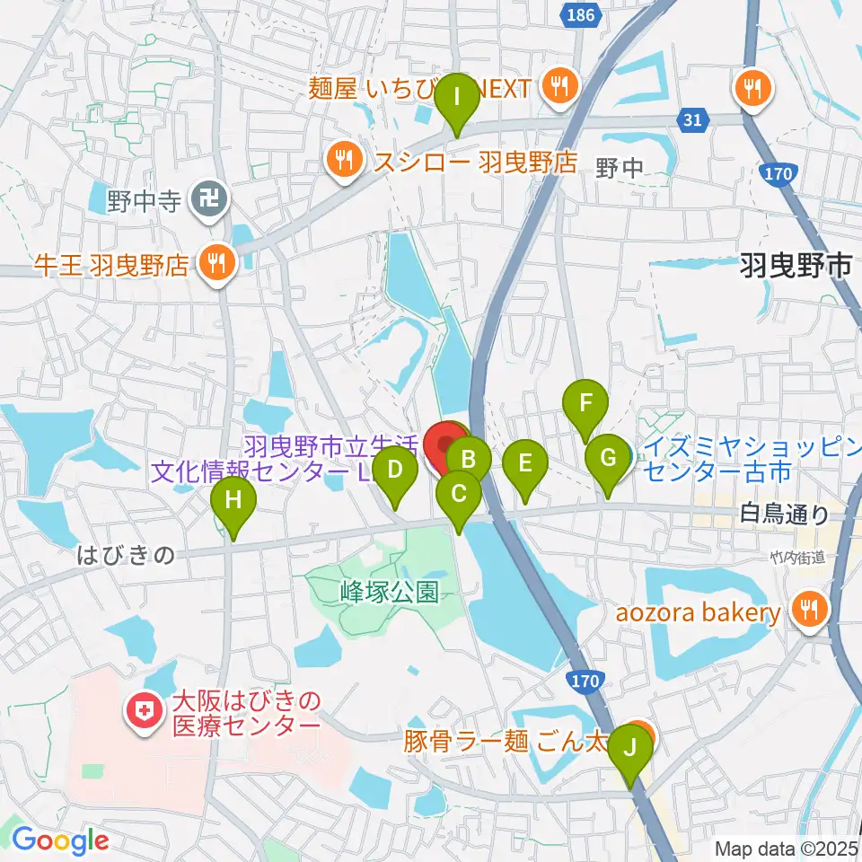 LICはびきの周辺のカフェ一覧地図