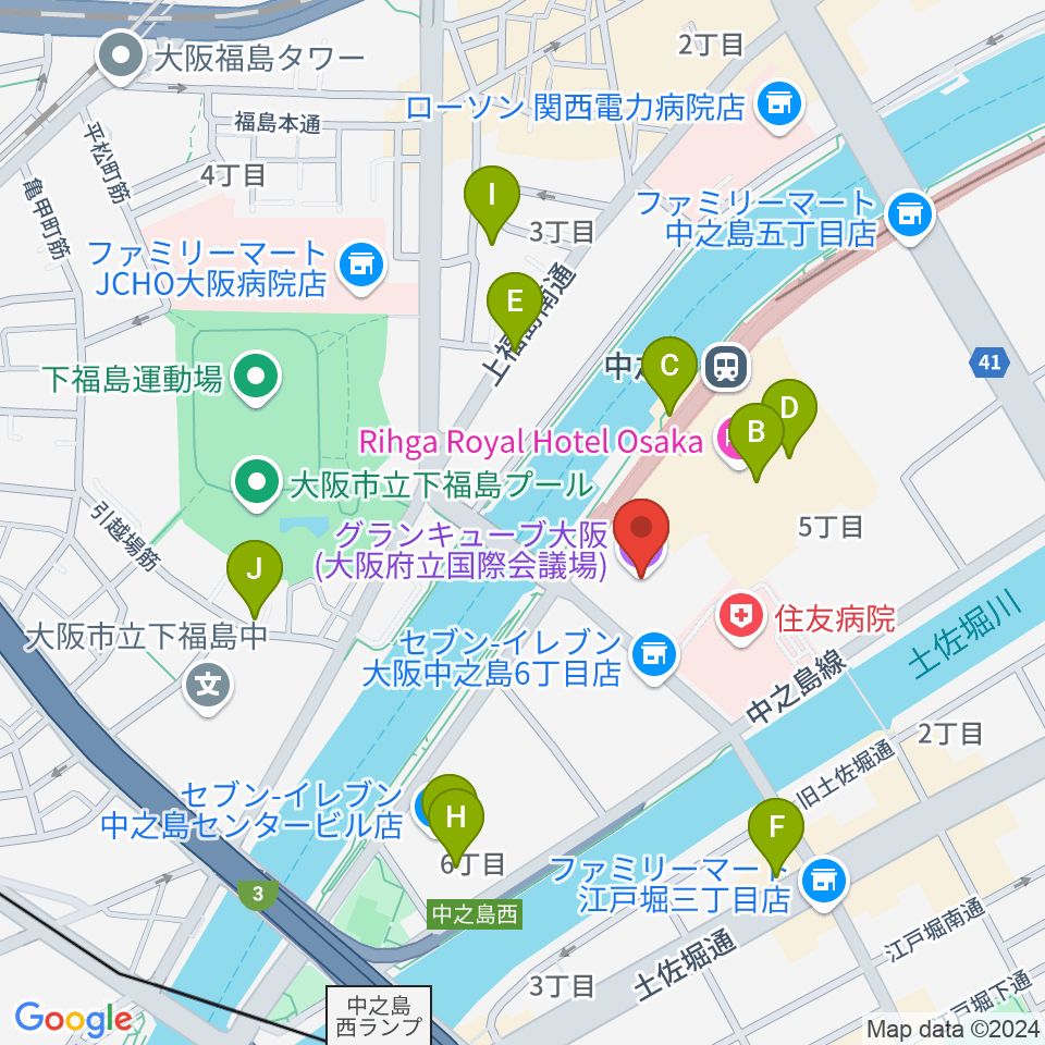 グランキューブ大阪周辺のカフェ一覧地図