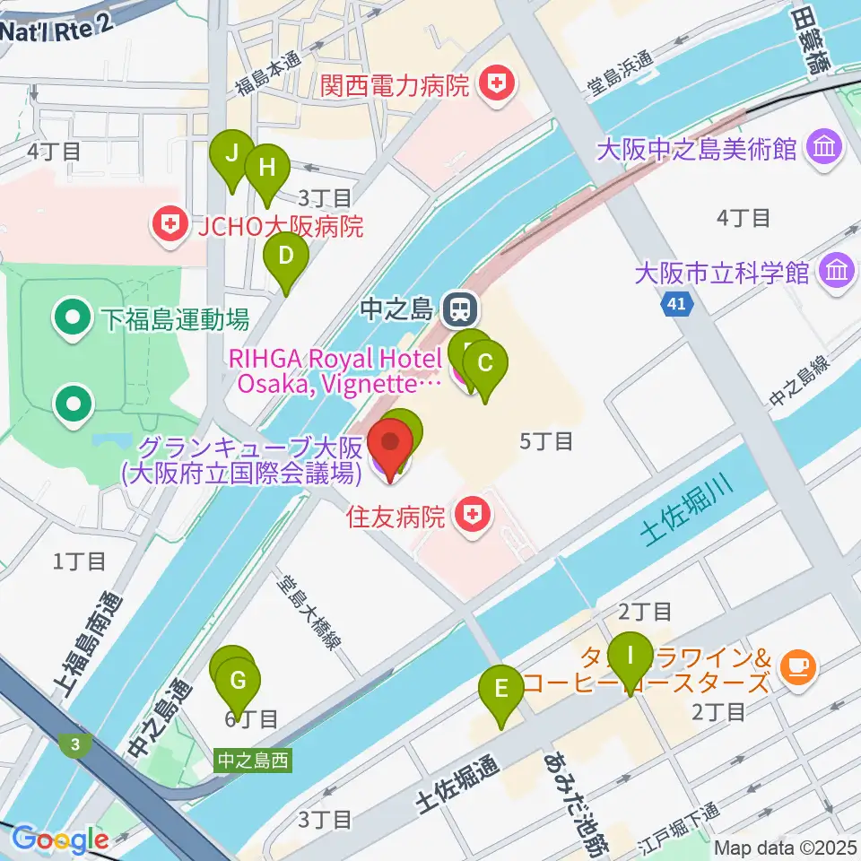 グランキューブ大阪周辺のカフェ一覧地図