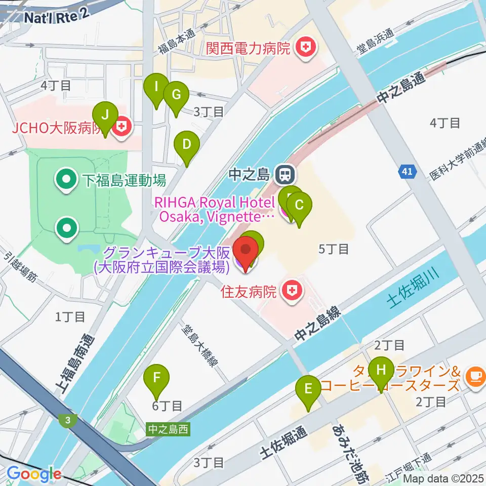 グランキューブ大阪周辺のカフェ一覧地図