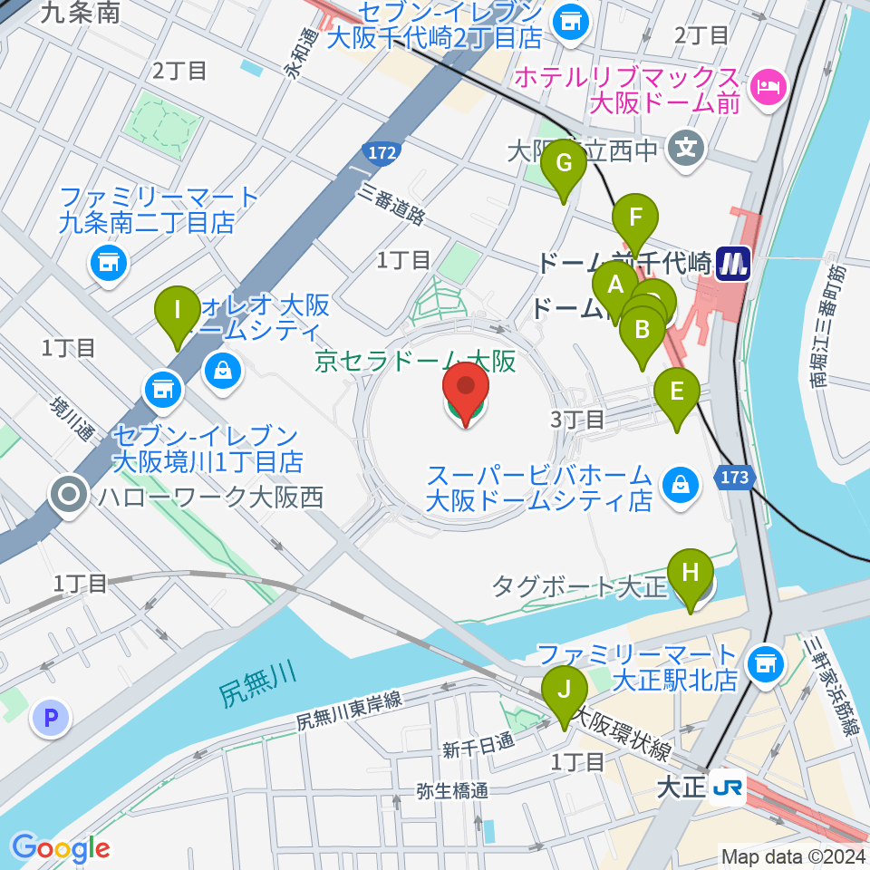 京セラドーム大阪周辺のカフェ一覧地図