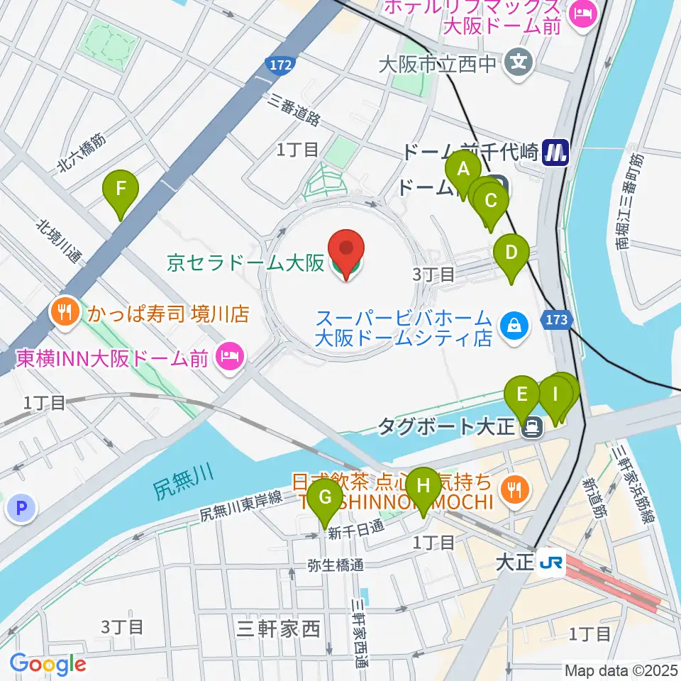 京セラドーム大阪周辺のカフェ一覧地図